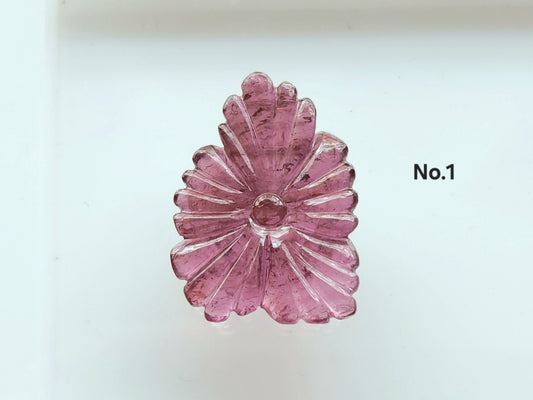 Natural Pink Tourmaline Flower Carvings For Pendants, Charms & Jewelry Making