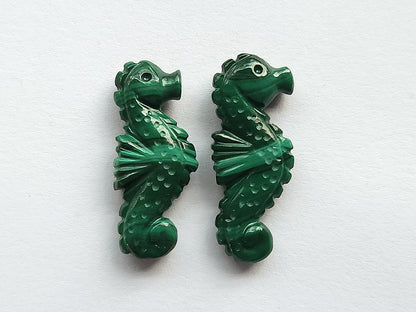 Natural Malachite Carved Sea Horse | Malachite Gemstone Carving | 13x32 MM | Loose Carving for Pendants & Jewelry Making