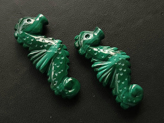 Natural Malachite Carved Sea Horse Gemstone | Fish Carvings