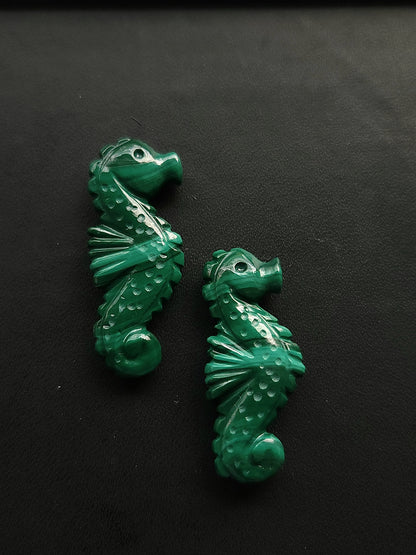 Natural Malachite Carved Sea Horse Gemstone | Fish Carvings