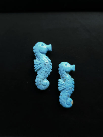 Natural Arizona Turquoise Carved Sea Horse Gemstone | Fish Carvings