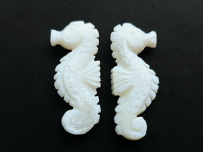 Natural Mother Of Pearl Carved Sea Horse Gemstone | Fish Carvings