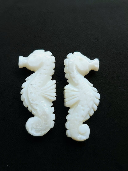 Natural Mother Of Pearl Carved Sea Horse Gemstone | Fish Carvings