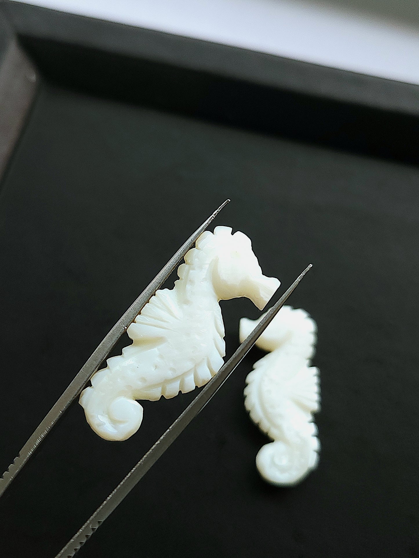 Natural Mother Of Pearl Carved Sea Horse Gemstone | Fish Carvings