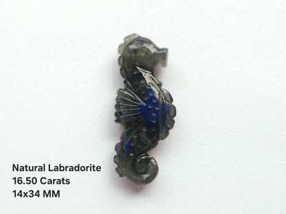 Natural Labradorite Carved Sea Horse | Labradorite Gemstone Carving | 14x34 MM | Labradorite Loose Carving for Pendants & Jewelry Making