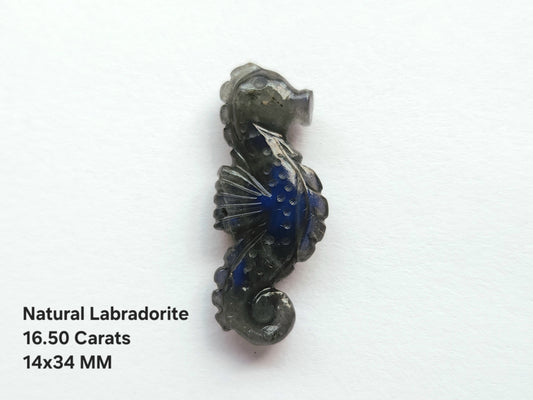 Natural Labradorite Carved Sea Horse | Labradorite Gemstone Carving | 14x34 MM | Labradorite Loose Carving for Pendants & Jewelry Making