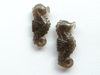 Natural Smoky Quartz Carved Sea Horse Gemstone | Fish Carvings