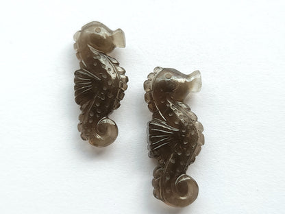 Natural Smoky Quartz Carved Sea Horse Gemstone | Fish Carvings