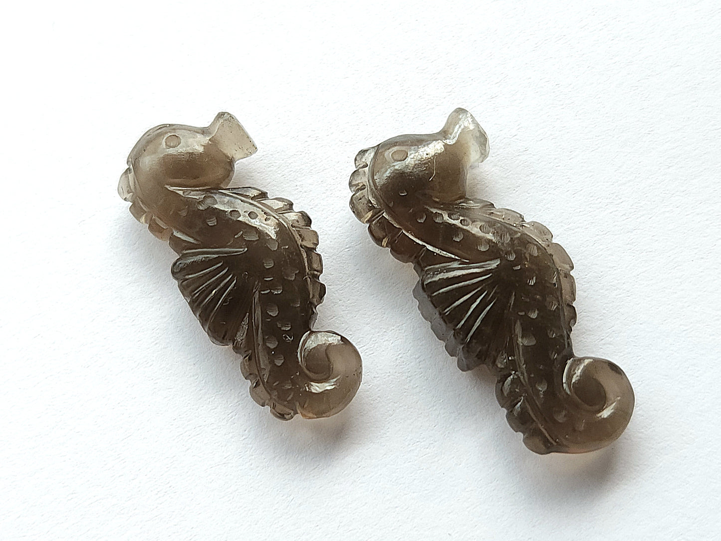 Natural Smoky Quartz Carved Sea Horse Gemstone | Fish Carvings