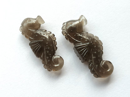 Natural Smoky Quartz Carved Sea Horse Gemstone | Fish Carvings