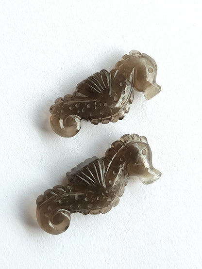 Natural Smoky Quartz Carved Sea Horse Gemstone | Fish Carvings