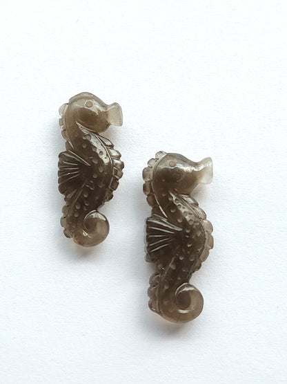 Natural Smoky Quartz Carved Sea Horse Gemstone | Fish Carvings