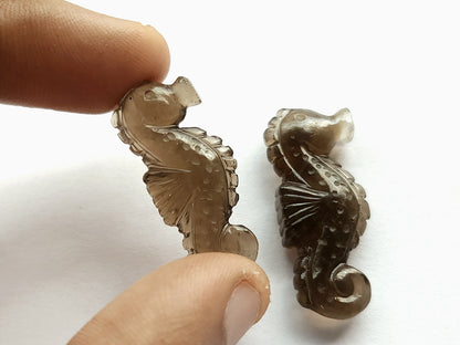 Natural Smoky Quartz Carved Sea Horse Gemstone | Fish Carvings