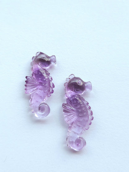 Natural Amethyst Carved Sea Horse Gemstone | Fish Carvings