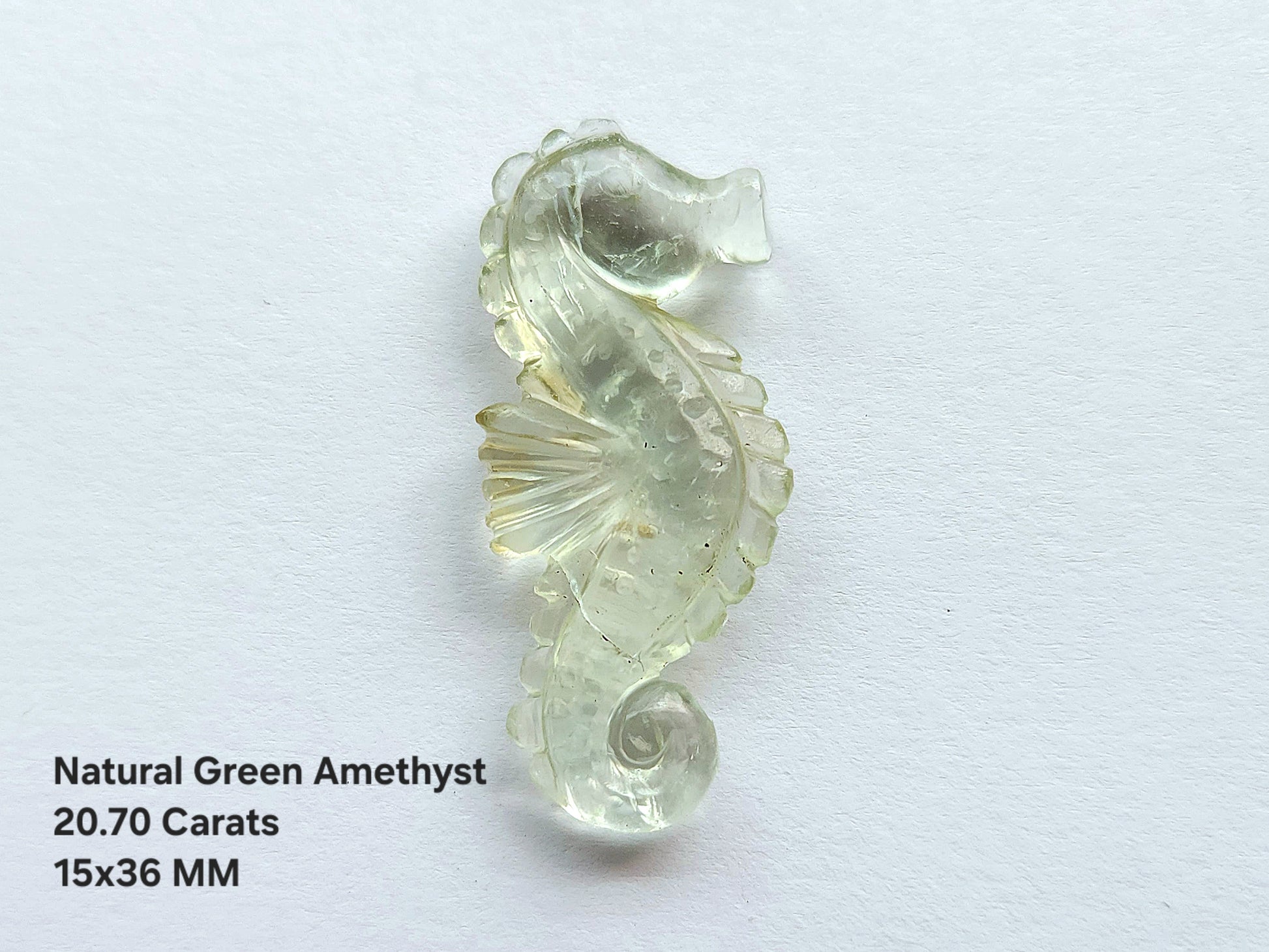 Natural Green Amethyst Carved Sea Horse | Green Amethyst Gemstone Carving | 15x36 MM | Loose Carving for Pendants & Jewelry Making