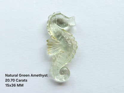 Natural Green Amethyst Carved Sea Horse | Green Amethyst Gemstone Carving | 15x36 MM | Loose Carving for Pendants & Jewelry Making
