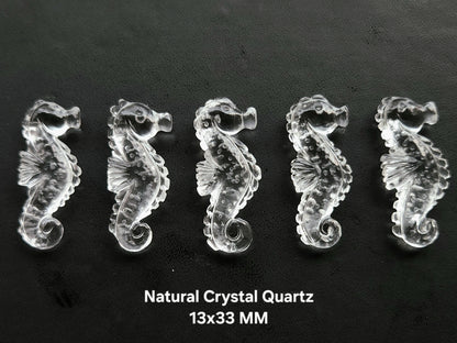 Natural Crystal Quartz Carved Sea Horse | Crystal Gemstone Carving | 13x33 MM | Clear-Quartz Loose Carving for Pendants & Jewelry Making