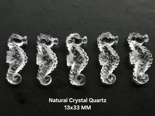 Natural Crystal Quartz Carved Sea Horse | Crystal Gemstone Carving | 13x33 MM | Clear-Quartz Loose Carving for Pendants & Jewelry Making