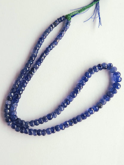Natural Blue Sapphire Faceted Rondelle Beads | Glass-Filled Blue Sapphire Gemstone Beads