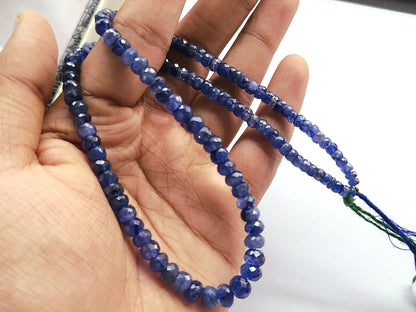 Natural Blue Sapphire Faceted Rondelle Beads | Glass-Filled Blue Sapphire Gemstone Beads