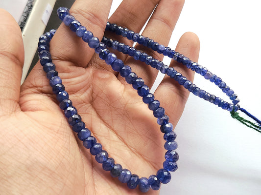 Natural Blue Sapphire Faceted Rondelle Beads | Glass-Filled Blue Sapphire Gemstone Beads