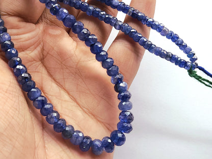 Natural Blue Sapphire Faceted Rondelle Beads | Glass-Filled Blue Sapphire Gemstone Beads