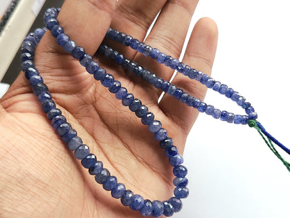 Natural Blue Sapphire Faceted Rondelle Beads | Glass-Filled Blue Sapphire Gemstone Beads