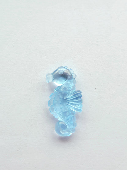 Natural Blue Topaz Carved Sea Horse Gemstone | Fish Carvings