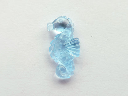 Natural Blue Topaz Carved Sea Horse Gemstone | Fish Carvings