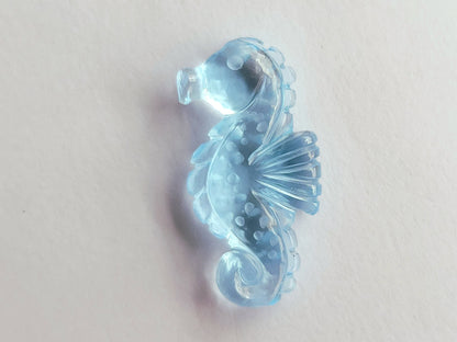Natural Blue Topaz Carved Sea Horse Gemstone | Fish Carvings
