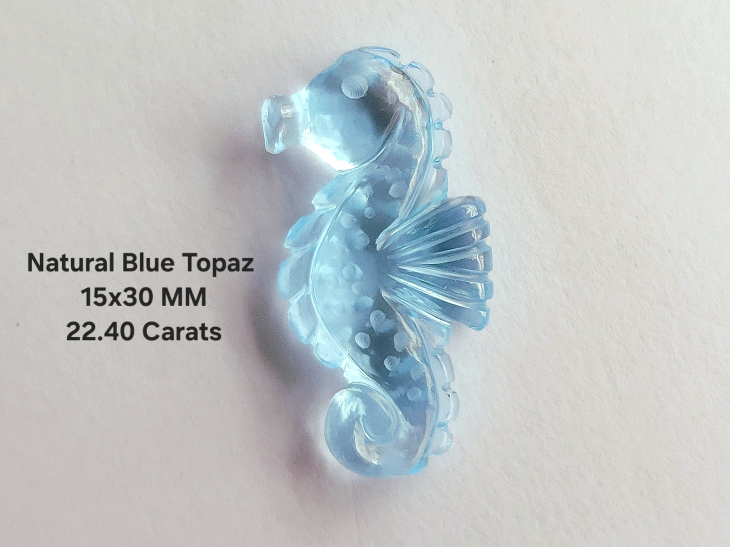 Rare! Natural Blue Topaz Carved Sea Horse |Sky Blue Topaz Gemstone Carving| Fish Carving| 15x30 MM |Loose Pendant Carving for Jewelry Making