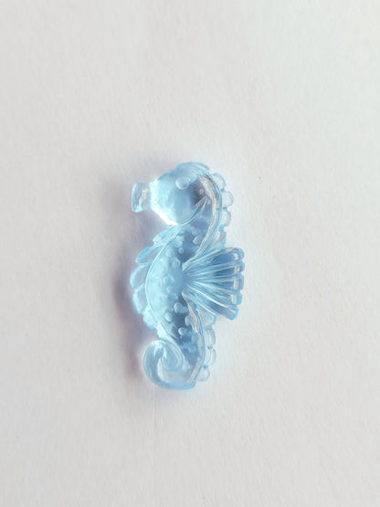 Natural Blue Topaz Carved Sea Horse Gemstone | Fish Carvings