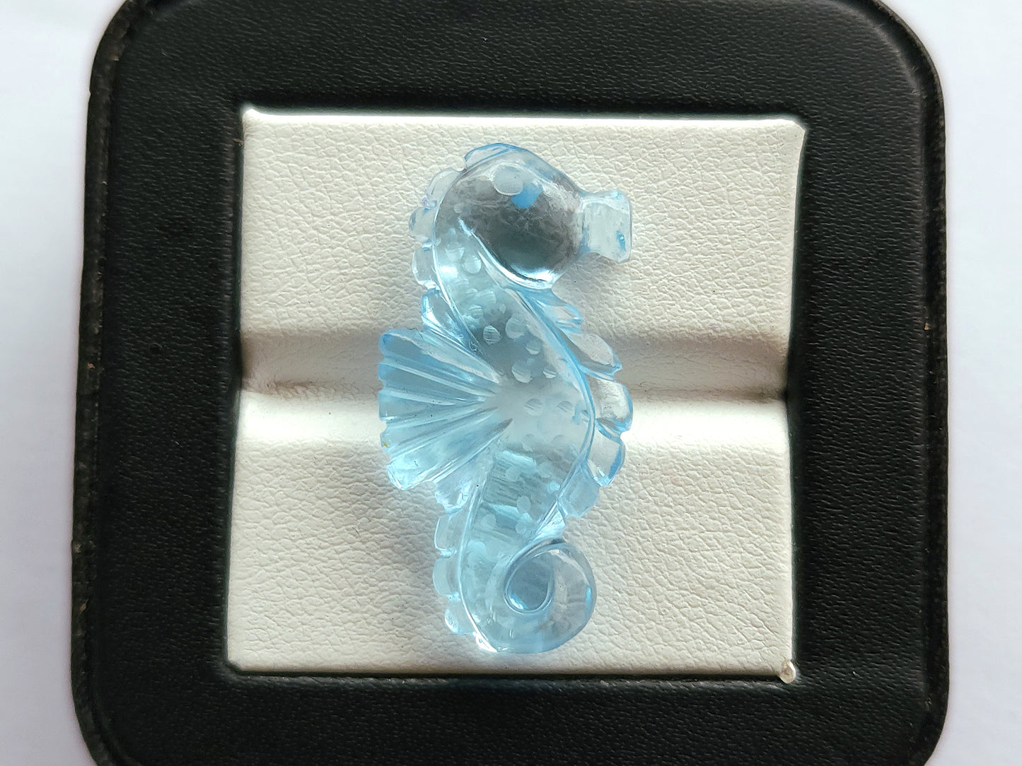 Natural Blue Topaz Carved Sea Horse Gemstone | Fish Carvings