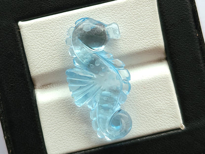 Natural Blue Topaz Carved Sea Horse Gemstone | Fish Carvings