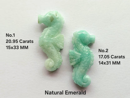 Natural Emerald Carved Sea Horse Gemstone | Fish Carvings