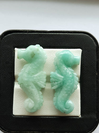 Natural Emerald Carved Sea Horse Gemstone | Fish Carvings
