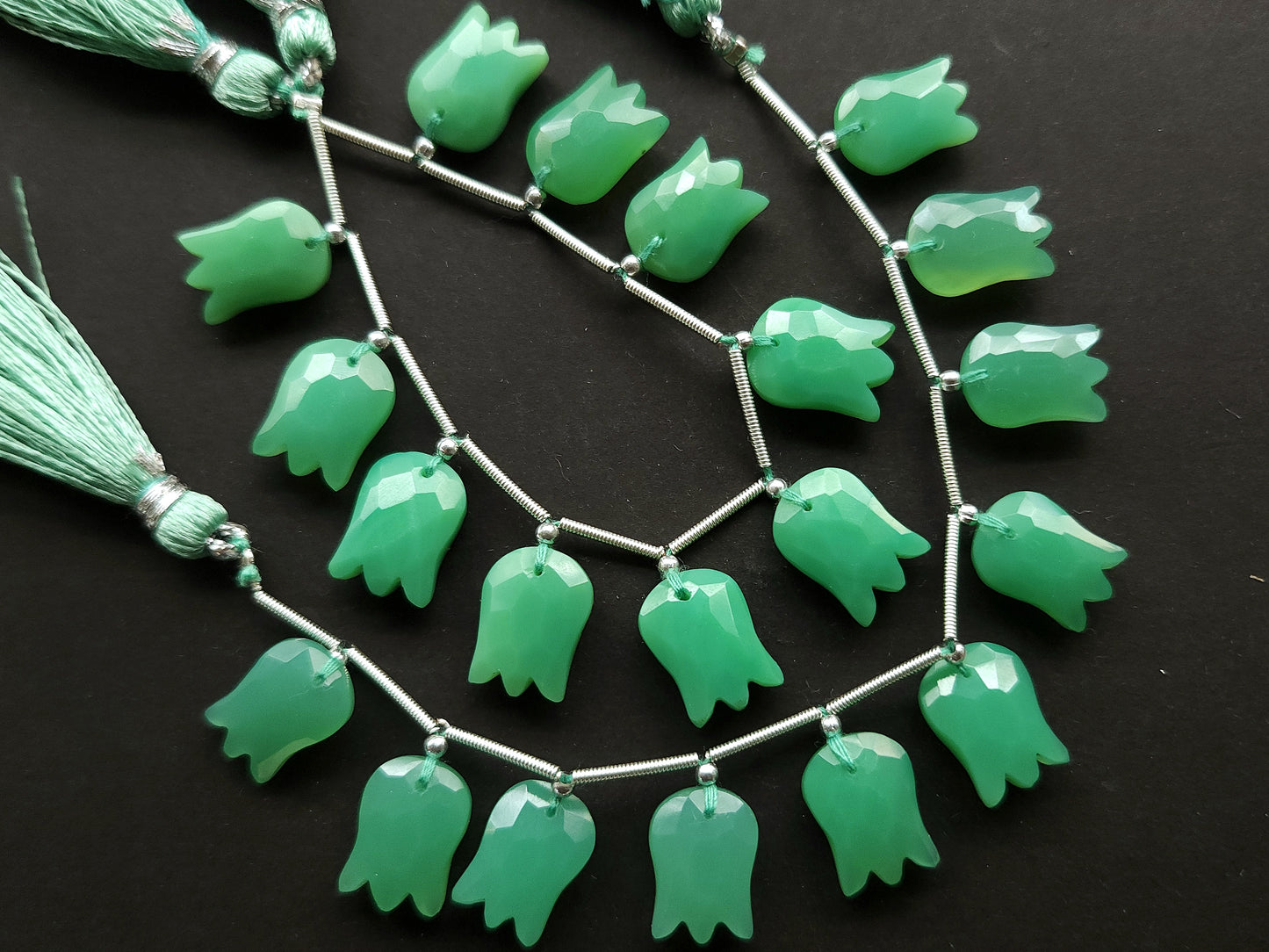 Green Quartzite Tulip Hammered Faceted Cut Beads | Flower Briolette Beads