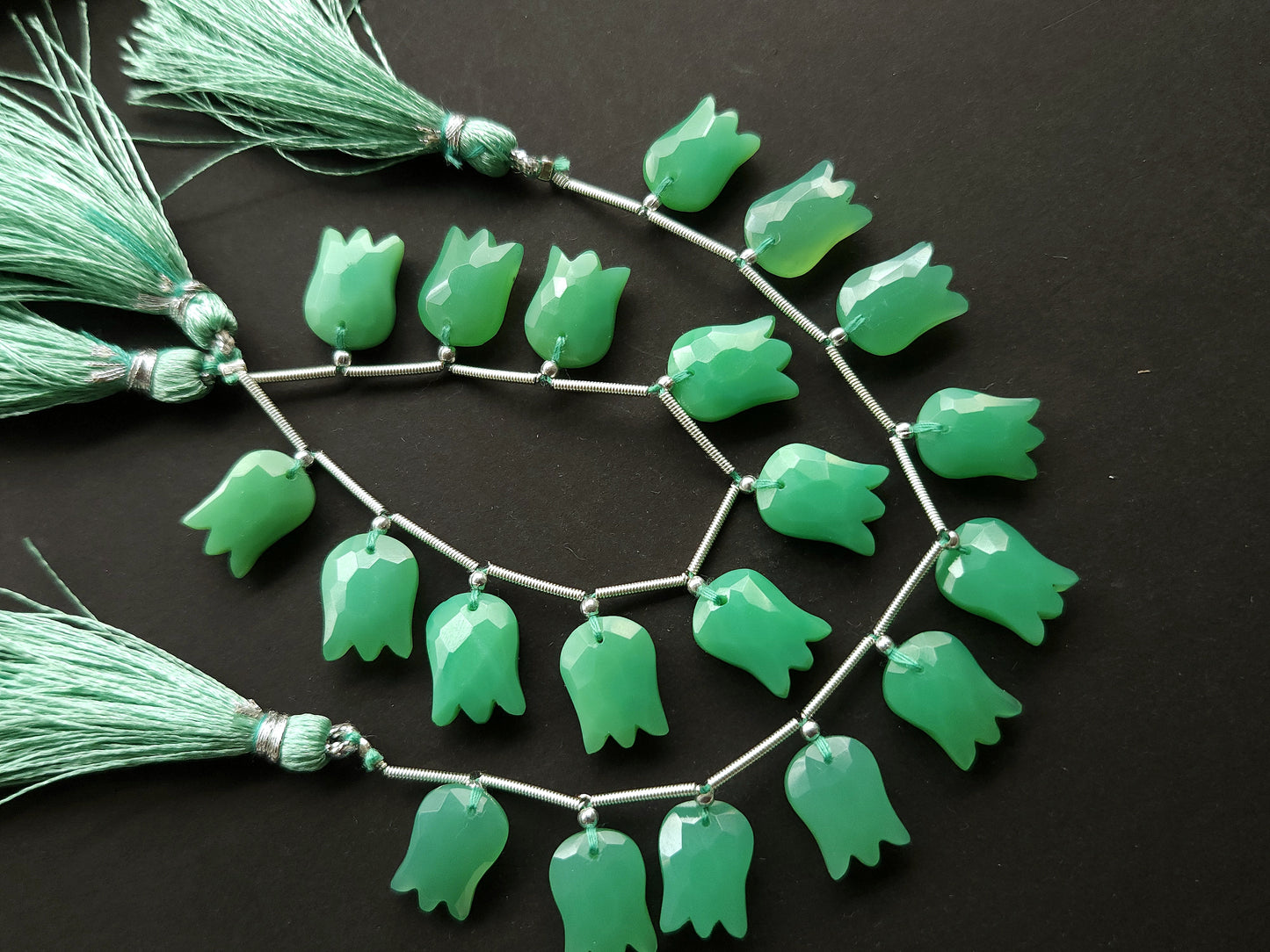 Green Quartzite Tulip Hammered Faceted Cut Beads | Flower Briolette Beads