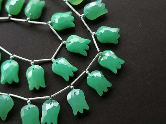 Green Quartzite Tulip Hammered Faceted Cut Beads | Flower Briolette Beads