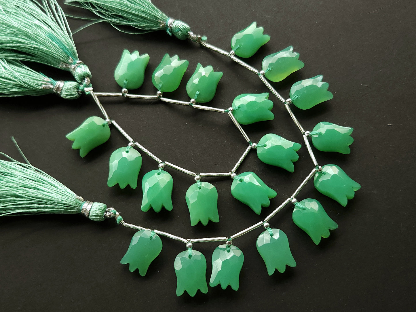 Green Quartzite Tulip Hammered Faceted Cut Beads | Flower Briolette Beads