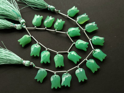Green Quartzite Tulip Hammered Faceted Cut Beads | Flower Briolette Beads