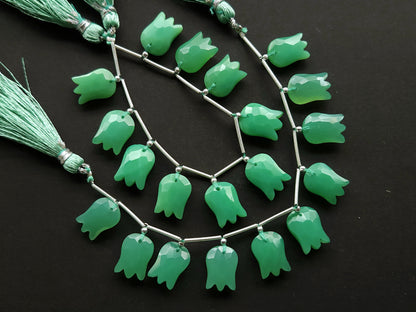 Green Quartzite Tulip Hammered Faceted Cut Beads | Flower Briolette Beads