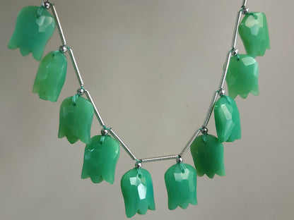 Green Quartzite Tulip Hammered Faceted Cut Beads | Flower Briolette Beads