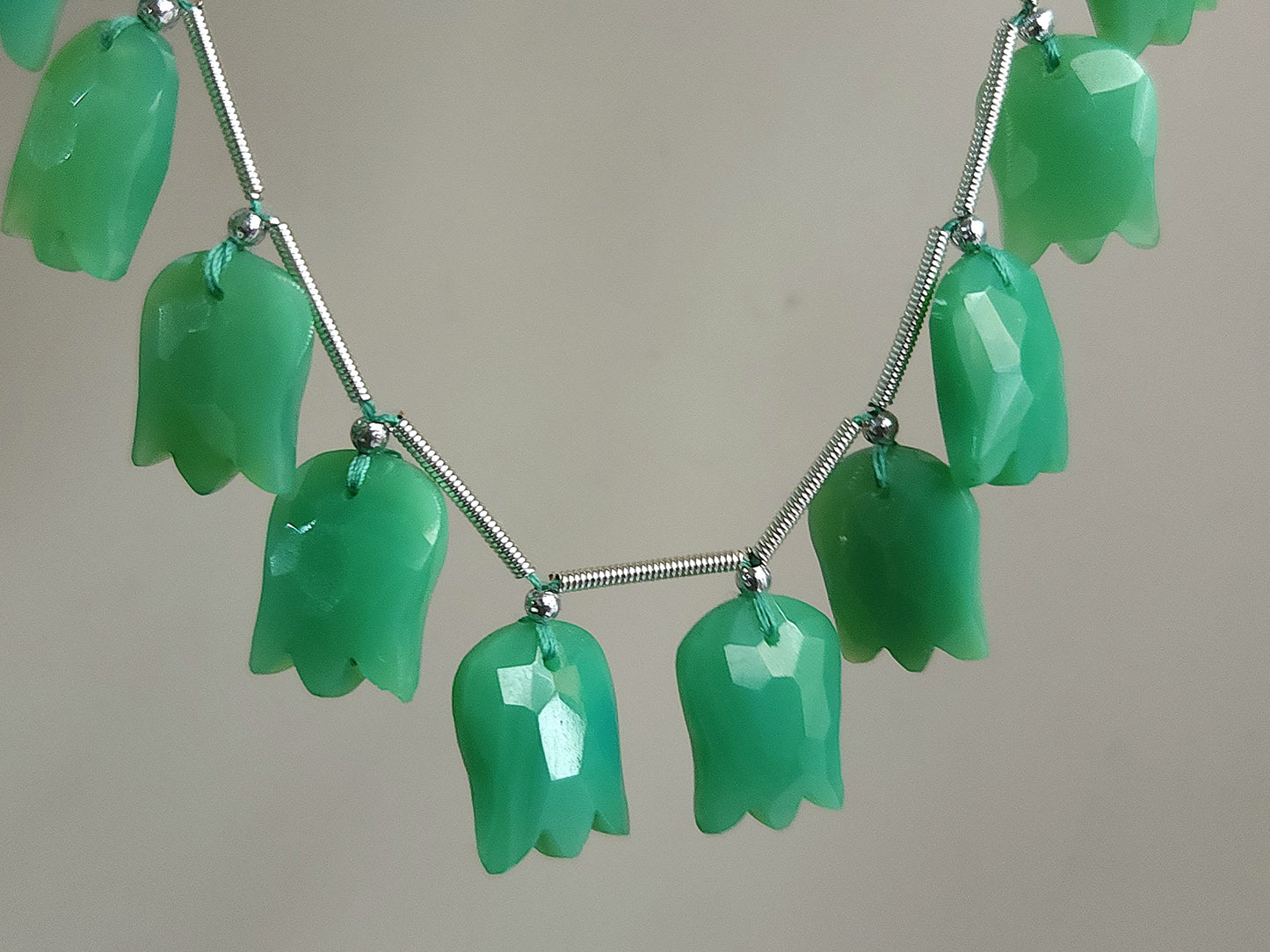 Green Quartzite Tulip Hammered Faceted Cut Beads | Flower Briolette Beads