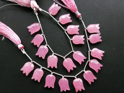 Pink Quartzite Tulip Hammered Faceted Cut Beads | Flower Briolette Beads