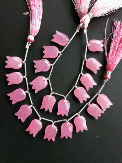 Pink Quartzite Tulip Hammered Faceted Cut Beads | Flower Briolette Beads