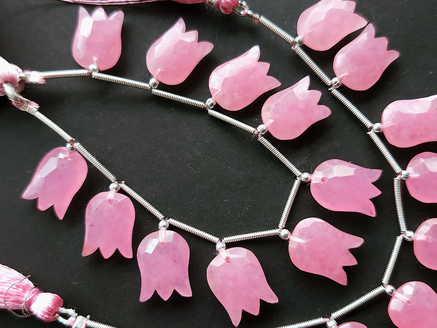 Pink Quartzite Tulip Hammered Faceted Cut Beads | Flower Briolette Beads