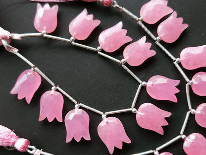Pink Quartzite Tulip Hammered Faceted Cut Beads | Flower Briolette Beads