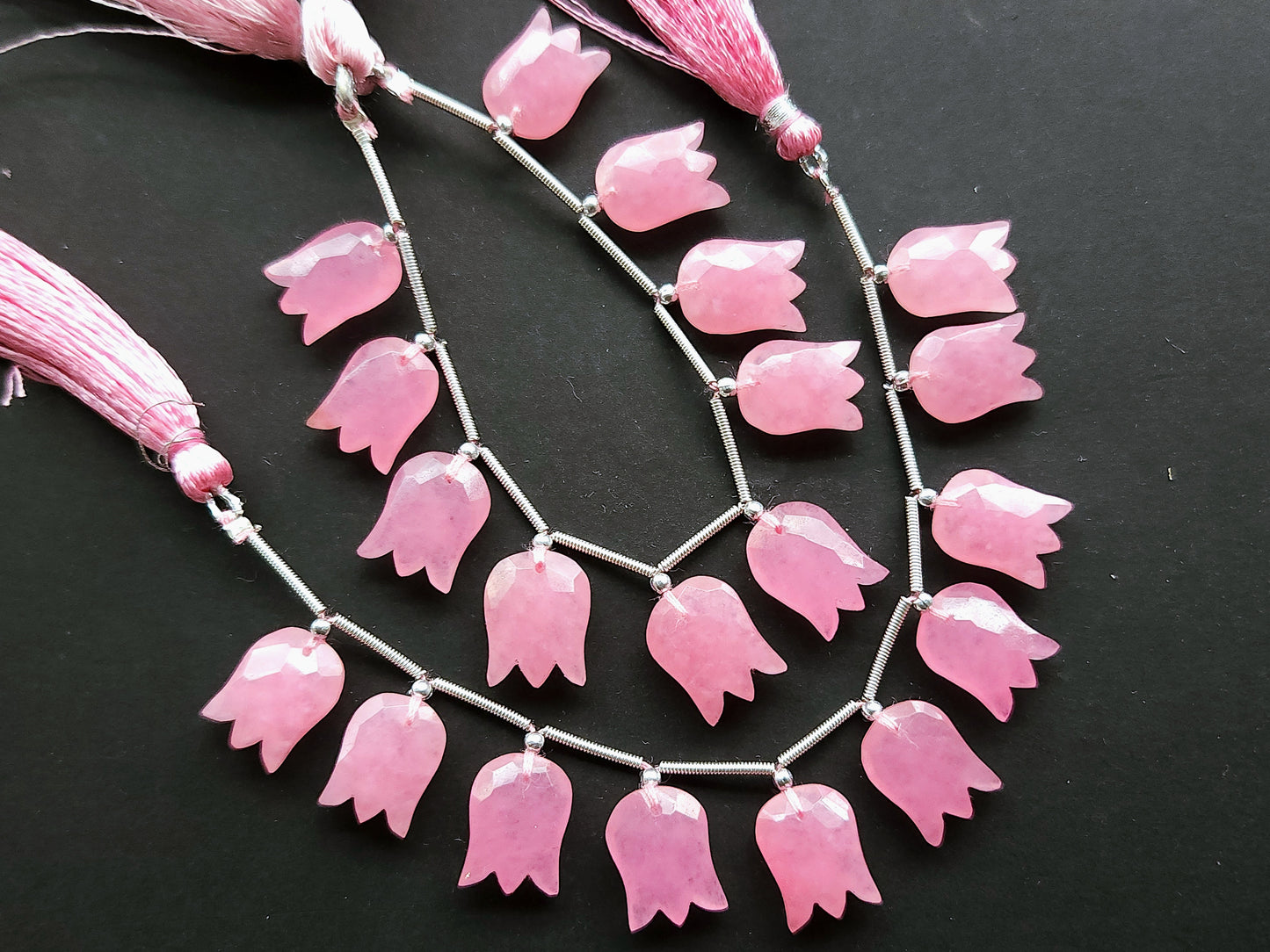 Pink Quartzite Tulip Hammered Faceted Cut Beads | Flower Briolette Beads
