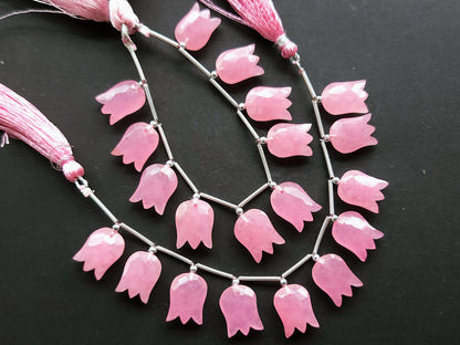 Pink Quartzite Tulip Hammered Faceted Cut Beads | Flower Briolette Beads
